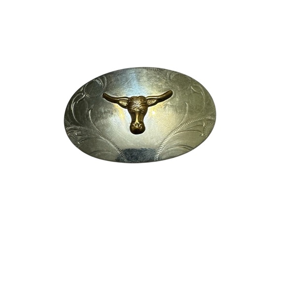 Vintage Accessories - Vintage Longhorn Belt Buckle | Nickel Silver Western Cowboy Rodeo